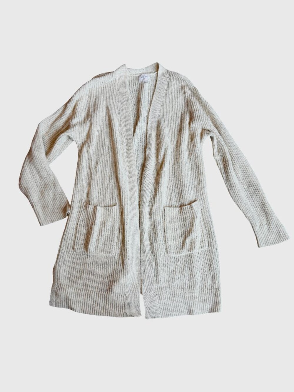Auden Long-Length Open-Front Cardigan Sweater Cream Stretch Size Medium Women's